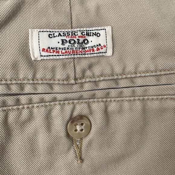 Polo by Ralph Lauren Chino Cotton Tan Flat Front Andrew Shorts Pockets Size 42 - Picture 4 of 11